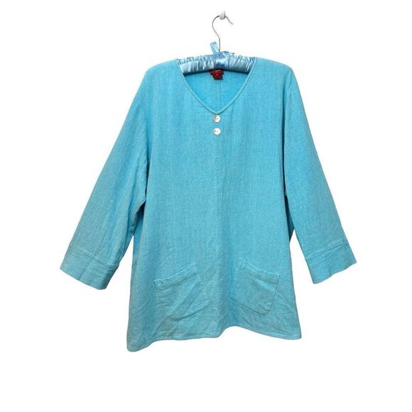 Toofan aqua blue 100% cotton tunic with pockets 2X - Picture 1 of 9